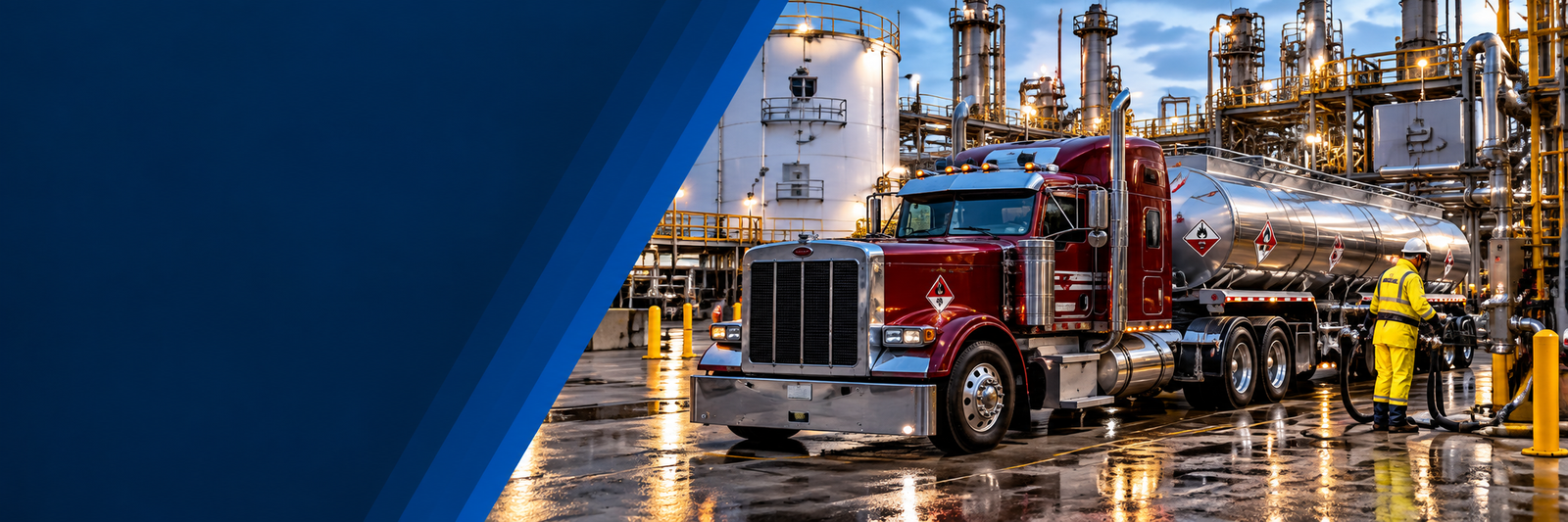 Liquid Metal Transportation tanker unloading hazardous liquid at an industrial acid station