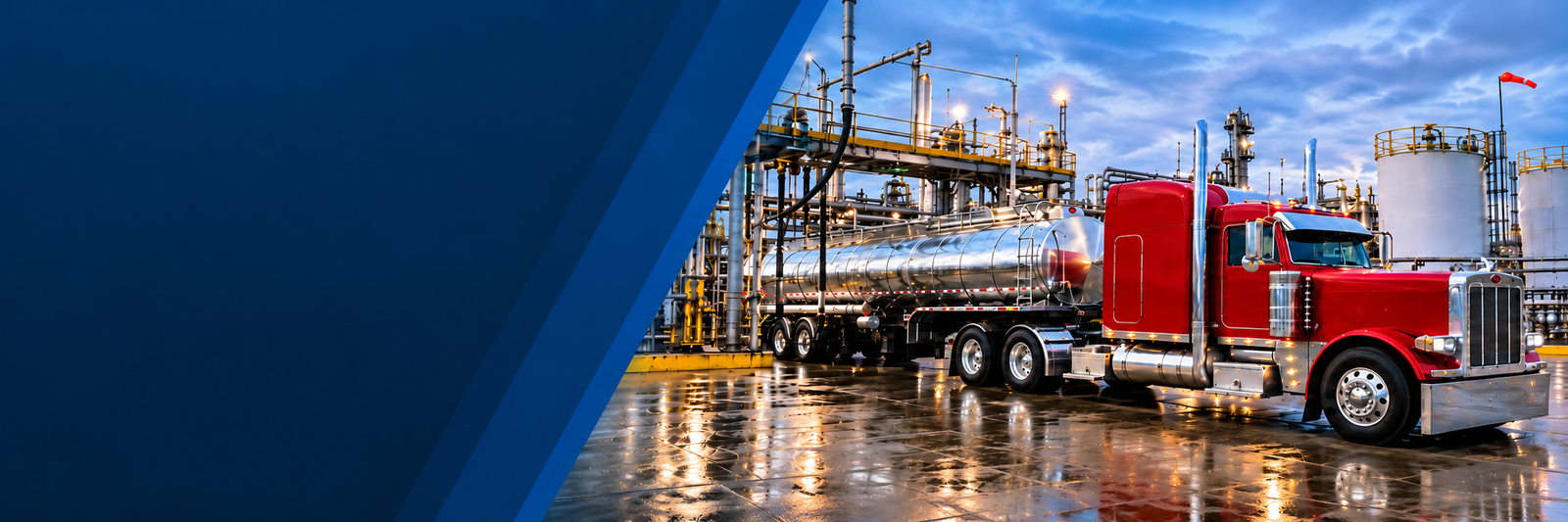 Liquid Metal Transportation tanker at an industrial refinery at dusk