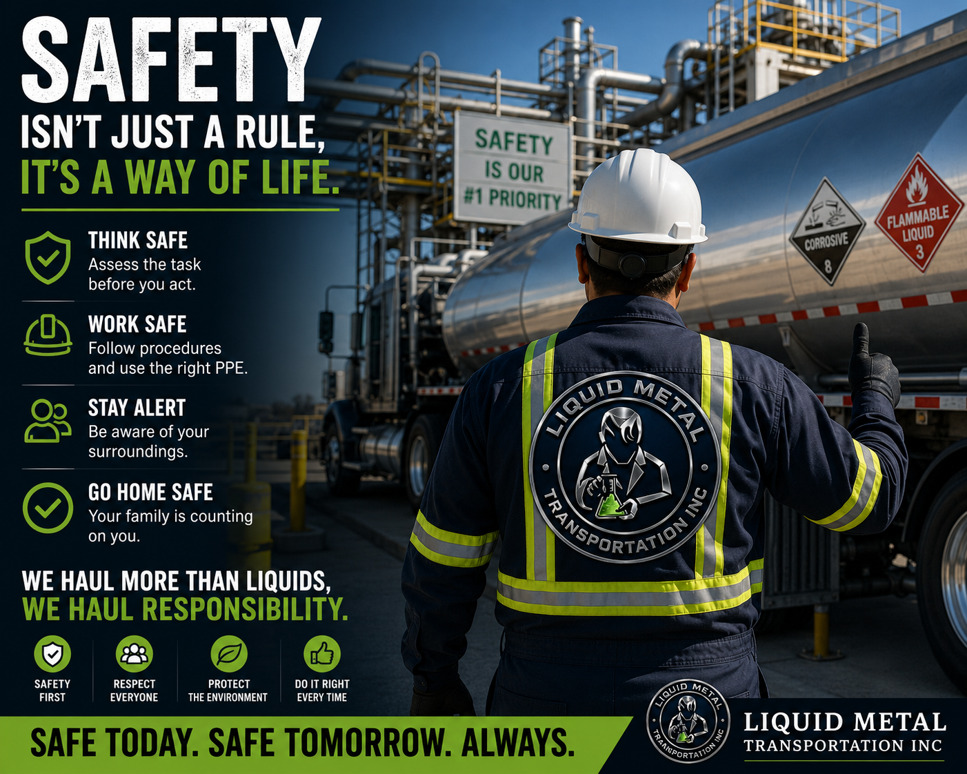 Liquid Metal Transportation safety poster and tanker facility